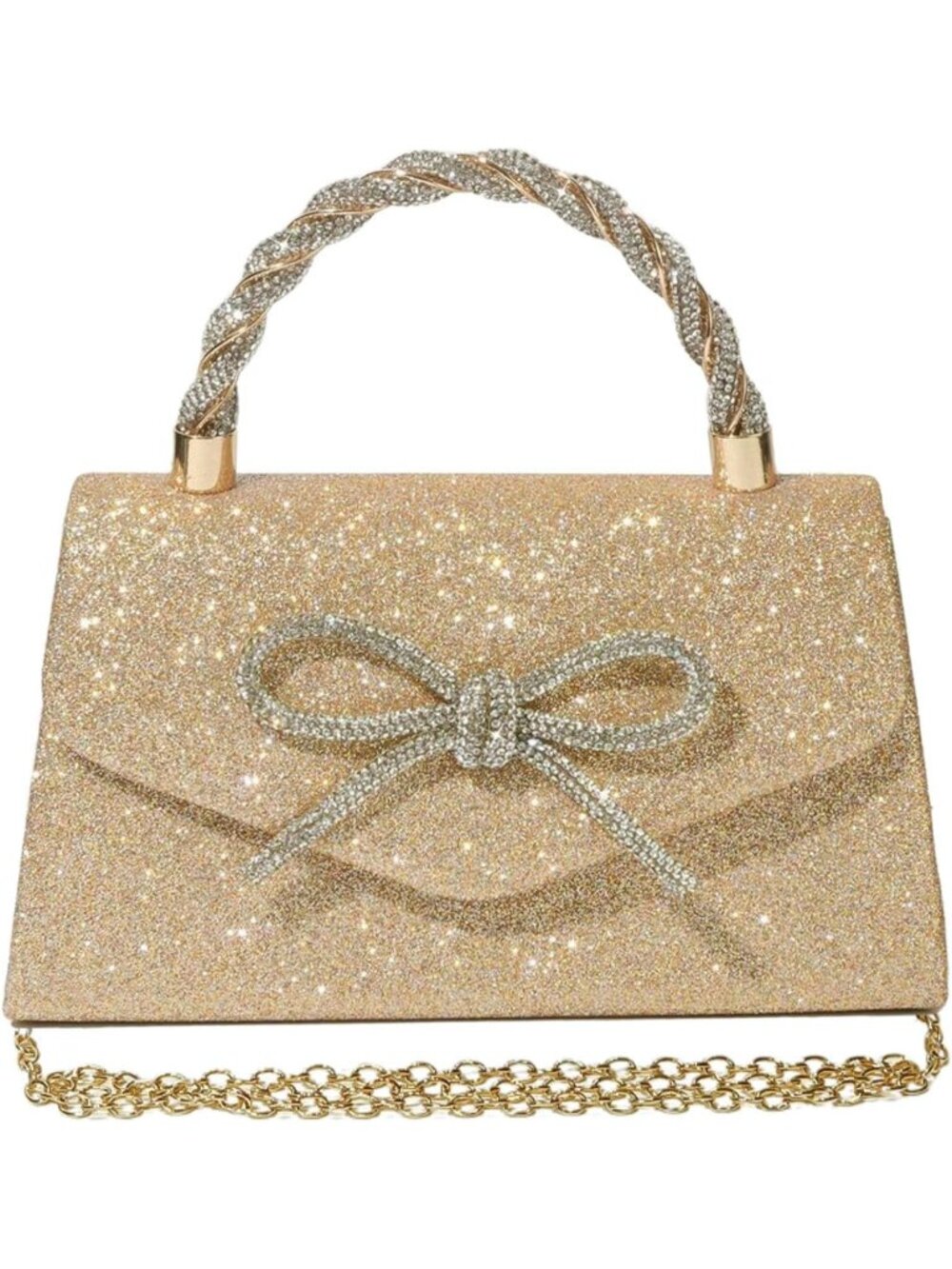 〽️ Women's Gold Sparkly Bow Rhinestone Clutch Purse Wedding Evening Bag